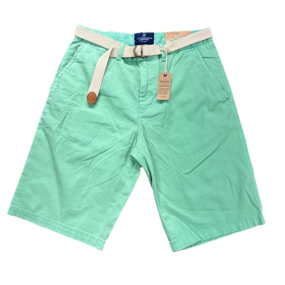 American Eagle Outfitters Prep Shorts Mens 26 Above the Knee Mint Green Belt NWT